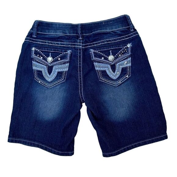 Apollo Juniors Size 5/6 Mid-Rise Blue Embroidered Bermuda Shorts - Picture 4 of 9